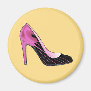 Stiletto pump, hot pink on orange magnet