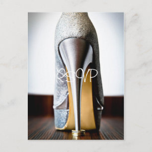 Stiletto Wedding Shoe RSVP Invitation with Photo Postcard
