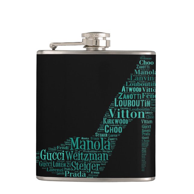 Stiletto Word Art Teal Flask (Front)