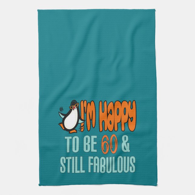 Still Fabulous 60th Birthday Penguin Tea Towel (Vertical)
