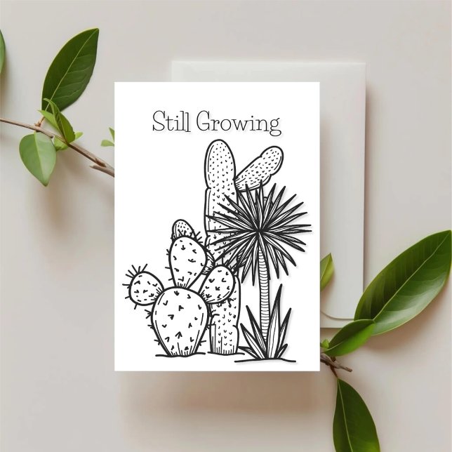 Still Growing — Desert Ink Support Card (Minimal desert botanical support card featuring hand-drawn cactus illustration.)