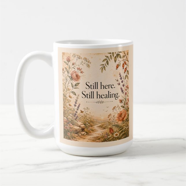 Still Here Still Healing Wildflower Quote Coffee Mug (Left)