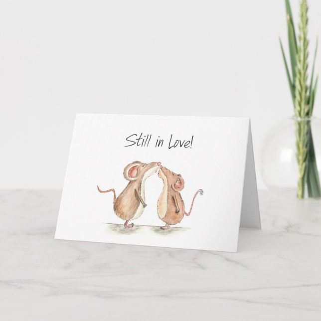 Still in Love - Two cute kissing Mice Holiday Card (Front)
