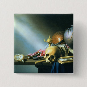 Still Life: An Allegory of the Vanities of Human L 15 Cm Square Badge