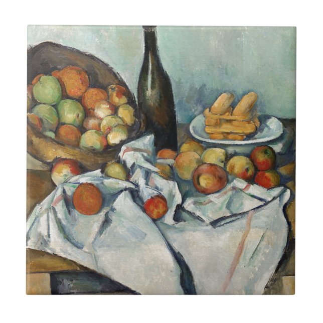 Still Life Apples Basket Cezanne Painting Art Tile (Front)