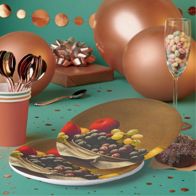 Still Life, Apples, Grapes, Fruit  Paper Plate (Multi)