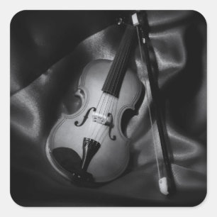 Still-life b&W image of a violin Square Sticker