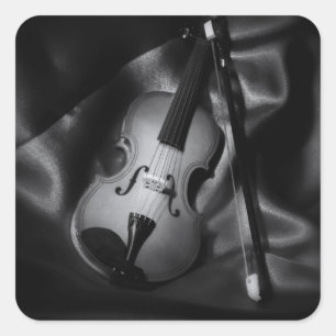 Still-life b&W image of a violin Square Sticker