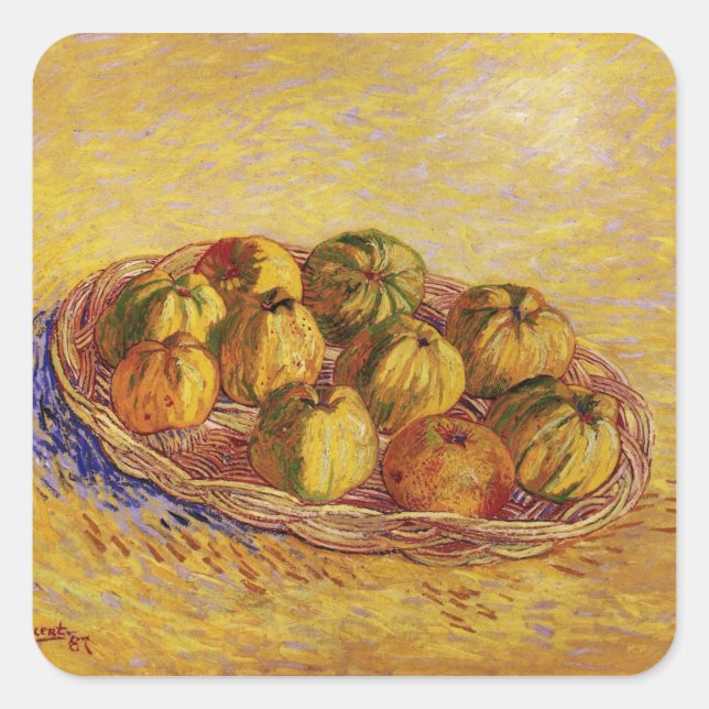 Still Life, Basket of Apples by Vincent van Gogh Square Sticker (Front)