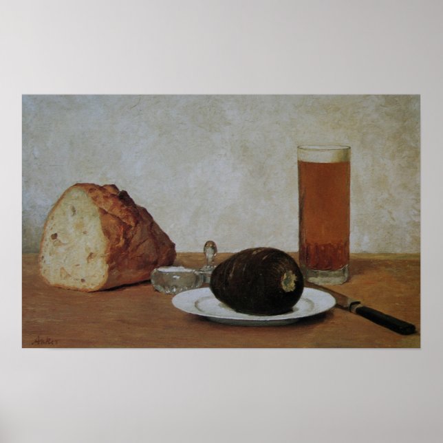 Still life beer and radish - Albert Anker Poster (Front)