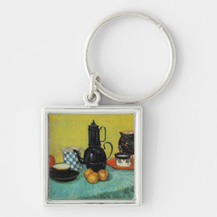 Still Life  Blue Enamel Coffeepot, Earthenware and Key Ring