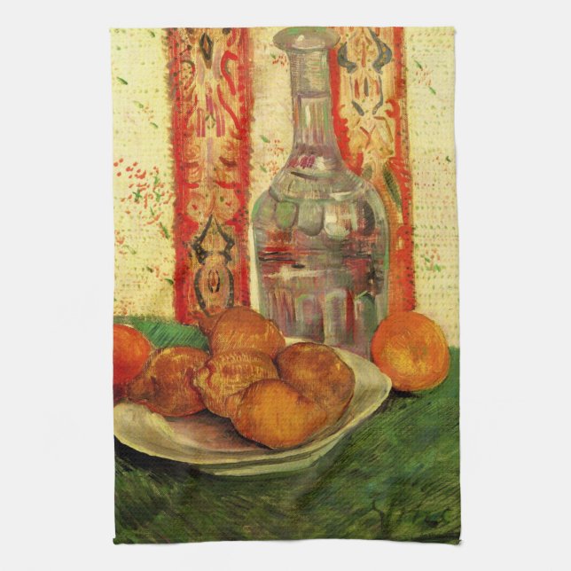 Still Life Decanter and Lemons by Vincent van Gogh Tea Towel (Vertical)