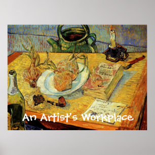 Still Life Drawing Board, Pipe, Onions and Seal... Poster