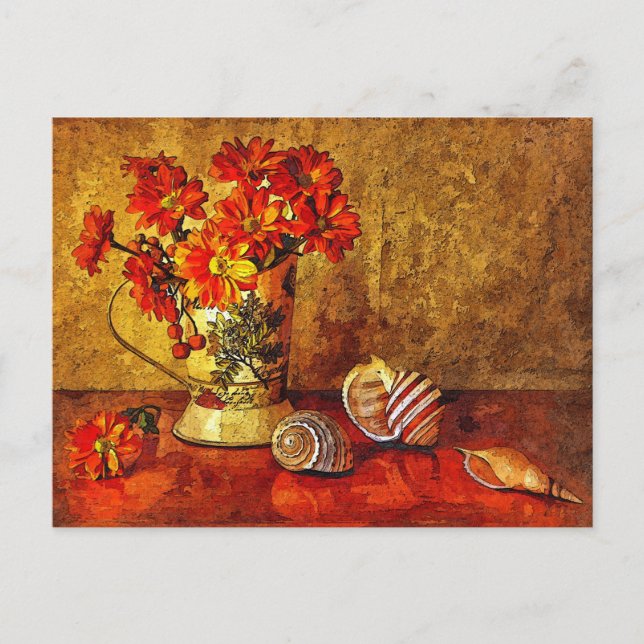 Still Life Floral Vermillion Orange Shell Postcard (Front)