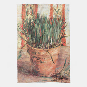 Still Life Flowerpot w Chives by Vincent van Gogh Tea Towel