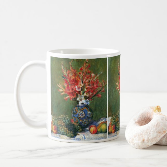 Still Life Flowers and Fruit by Pierre Renoir Coffee Mug (With Donut)