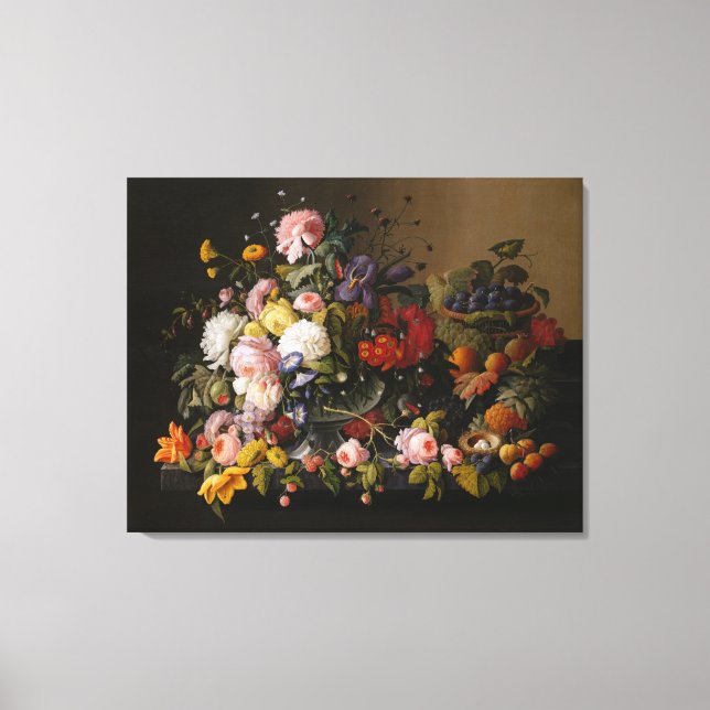 Still Life : Flowers and Fruit by Severin Roesen Canvas Print (Front)