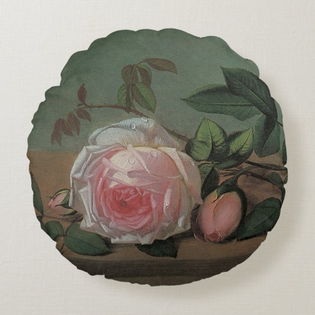 Still Life Flowers on a Ledge by Otto Ottesen Round Cushion (Front)