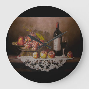 Still life Fruit Bowl and Wine Bottle Large Clock
