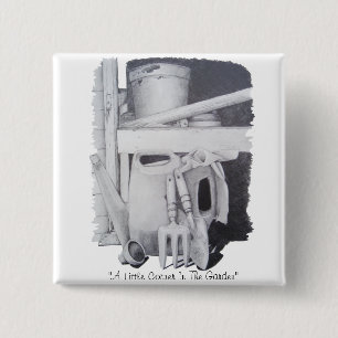 Still life garden drawing monochrome art button