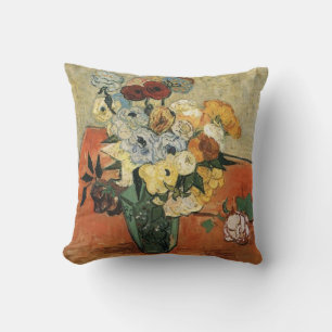 Still life -Japanese Vase with Roses and Anemones Cushion