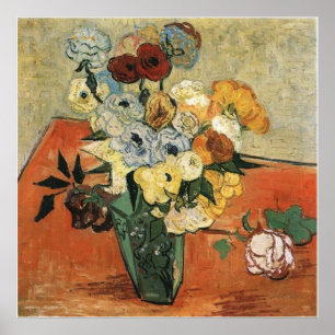 Still Life  Japanese Vase with Roses and Anemones Poster