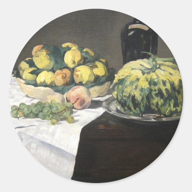 Still Life Lemon Peaches by Manet Impressionist Classic Round Sticker (Front)