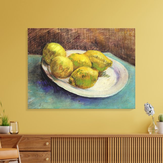 Still Life Lemons on a Plate by Vincent van Gogh Canvas Print (Insitu(LivingRoom))