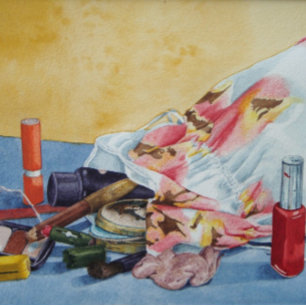 still life makeup bag original realist art poster