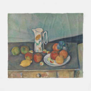 Still Life, Milk Jug and Fruit on a Table, Cezanne Fleece Blanket