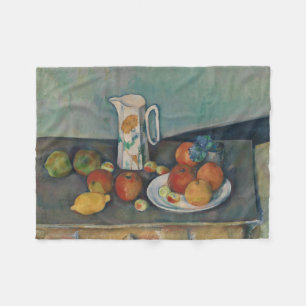 Still Life, Milk Jug and Fruit on a Table, Cezanne Fleece Blanket