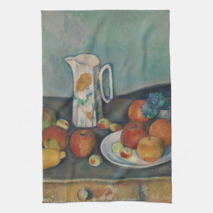 Still Life, Milk Jug and Fruit on a Table, Cezanne Tea Towel