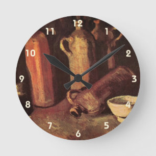 Still Life of 4 Stone Bottles by Vincent van Gogh Round Clock