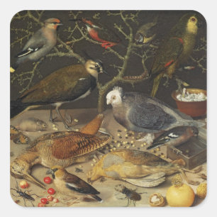 Still Life of Birds and Insects, 1637 Square Sticker