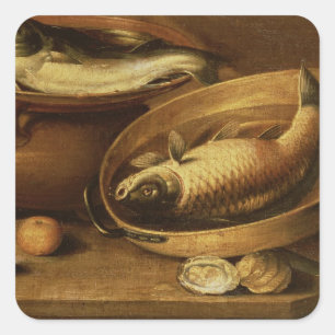 Still Life of Fish and Lemons Square Sticker