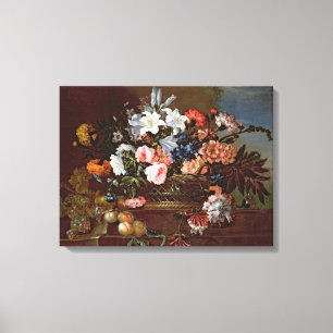 Still Life of Flowers in a Basket Canvas Print