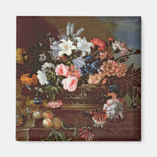 Still Life of Flowers in a Basket Magnet