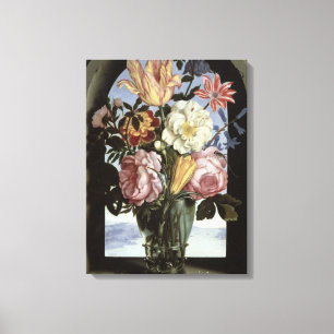 Still life of flowers in a drinking glass canvas print