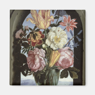 Still life of flowers in a drinking glass magnet