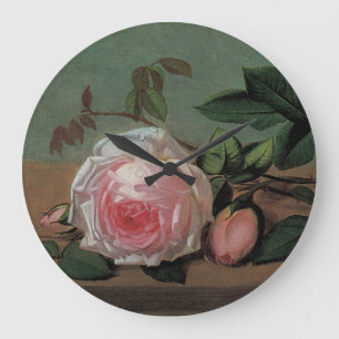 Still Life of Flowers on a Ledge Large Clock