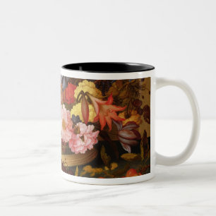 Still Life of Fruit and a Basket of Flowers Two-Tone Coffee Mug