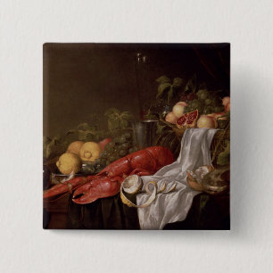 Still life of fruit and a lobster 15 cm square badge