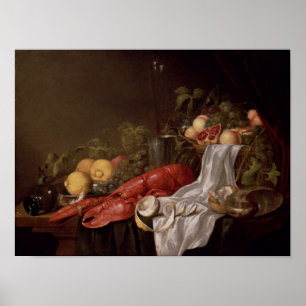Still life of fruit and a lobster poster