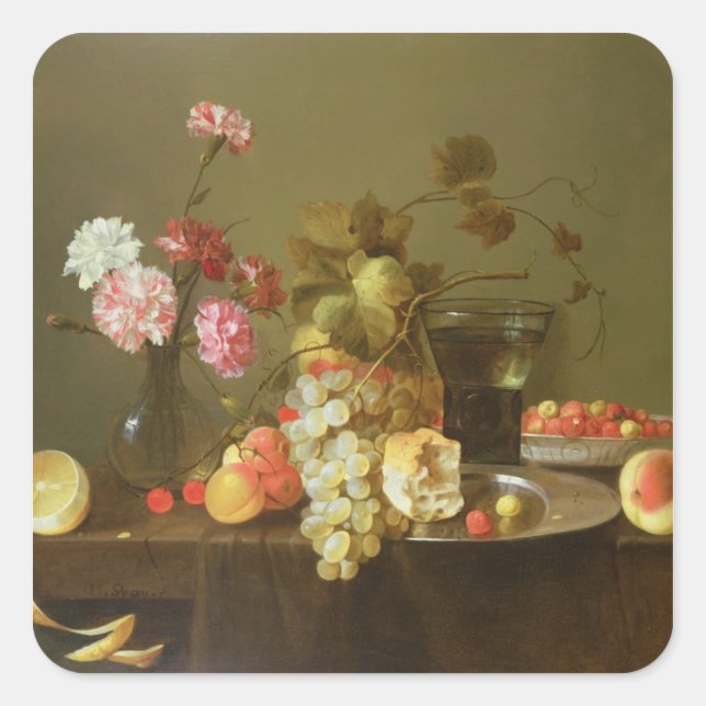 Still Life of Fruit and Flowers Square Sticker (Front)