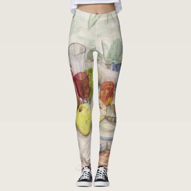 Still life of fruit and wine painting leggings (Front)