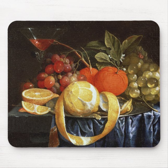 Still Life of Grapes, Oranges and a Peeled Lemon Mouse Pad (Front)