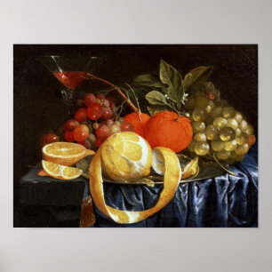 Still Life of Grapes, Oranges and a Peeled Lemon Poster