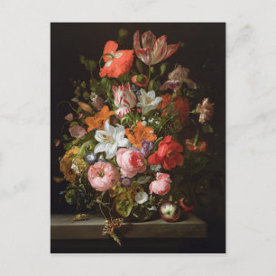 Still life of roses  lilies, tulips postcard