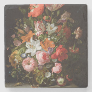 Still life of roses  lilies, tulips stone coaster