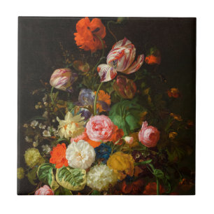 Still life of roses, tulips, a sunflower, 1710  tile